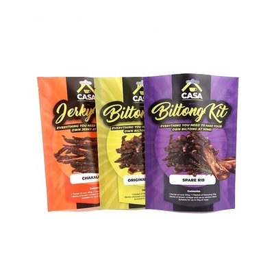 Barreira Logotipo personalizado Folha fosca stand up pouch 50 gramas 80 gramas de carne bovina Biltong Jerky Sacos de embalagem